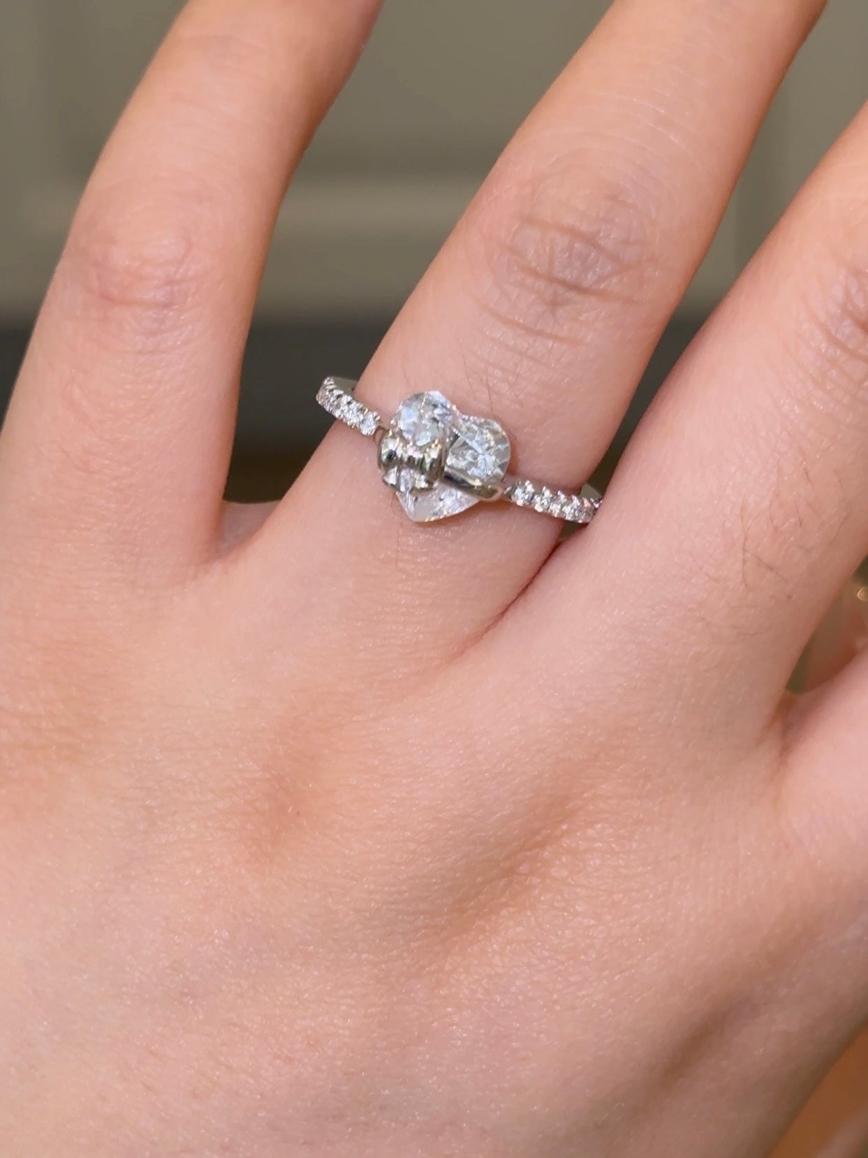 Bow Heart Silver Ring