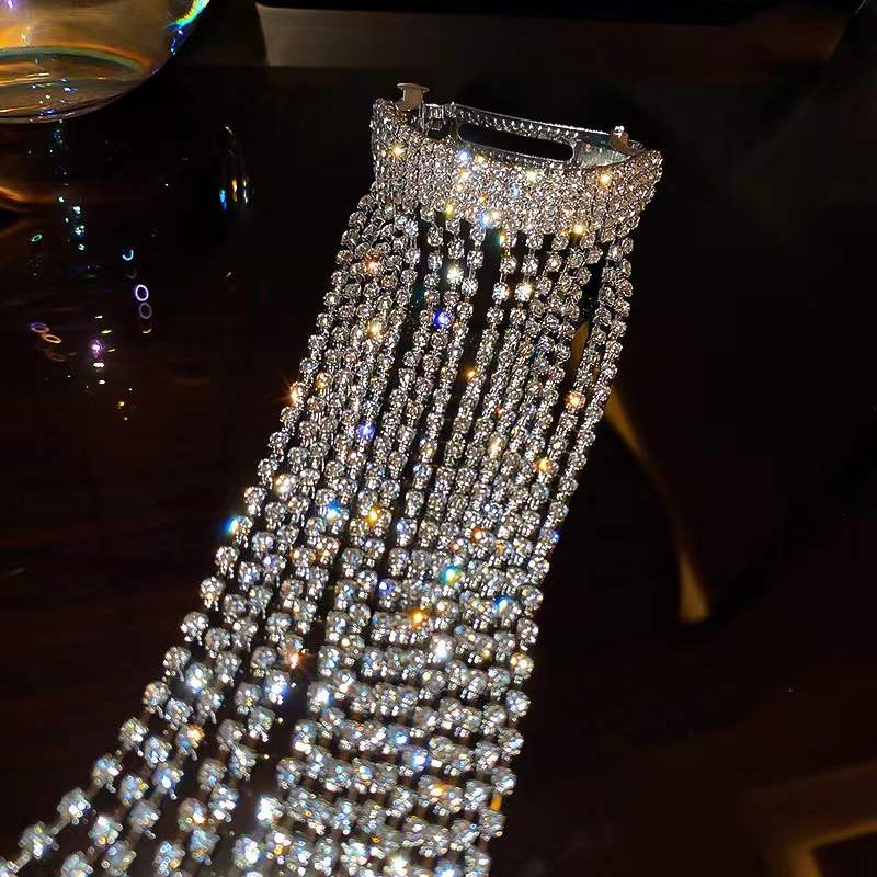 L‘étoile jewelry Bright flash diamond tassel headdress 2021 new trendy Korean full diamond design fashion hair accessories for women-L‘étoile jemelry