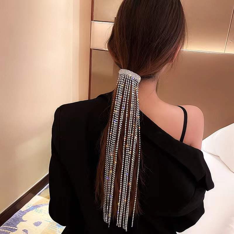 L‘étoile jewelry Bright flash diamond tassel headdress 2021 new trendy Korean full diamond design fashion hair accessories for women-L‘étoile jemelry