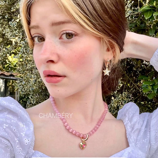 Opal heart pentagram gemstone necklace