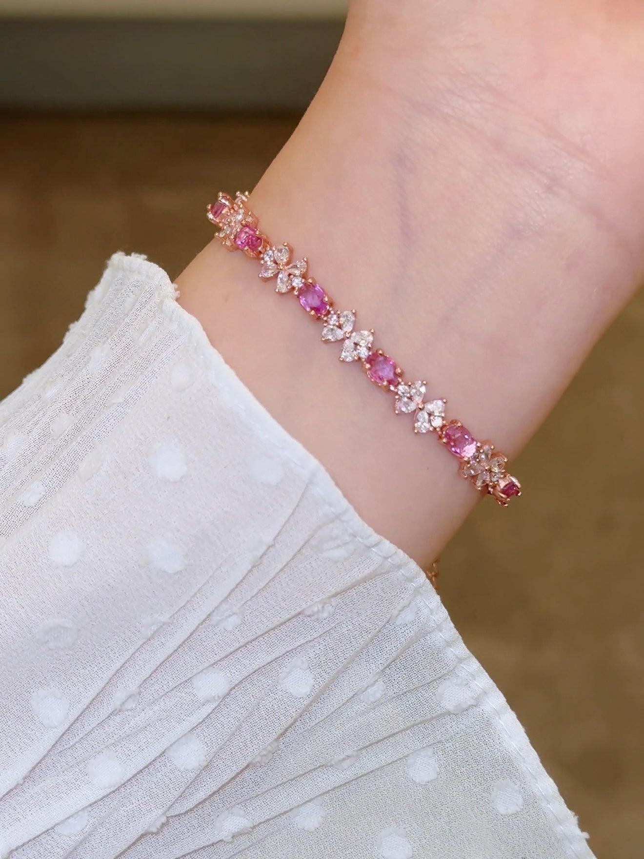Natural Pink Topaz Bow Bracelet