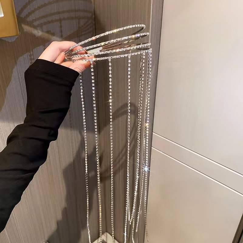 L‘étoile jemelry Fashion diamond-encrusted long fringed multi-layer headband exaggerated personality pressure hair headband high-end net red hair accessories female-L‘étoile jemelry