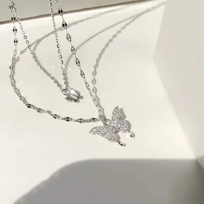 L’étoile Jewelry S925 Double Butterfly Pendant Stacked Super fairy sweet style Necklace-L‘étoile jemelry