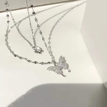 L’étoile Jewelry S925 Double Butterfly Pendant Stacked Super fairy sweet style Necklace-L‘étoile jemelry