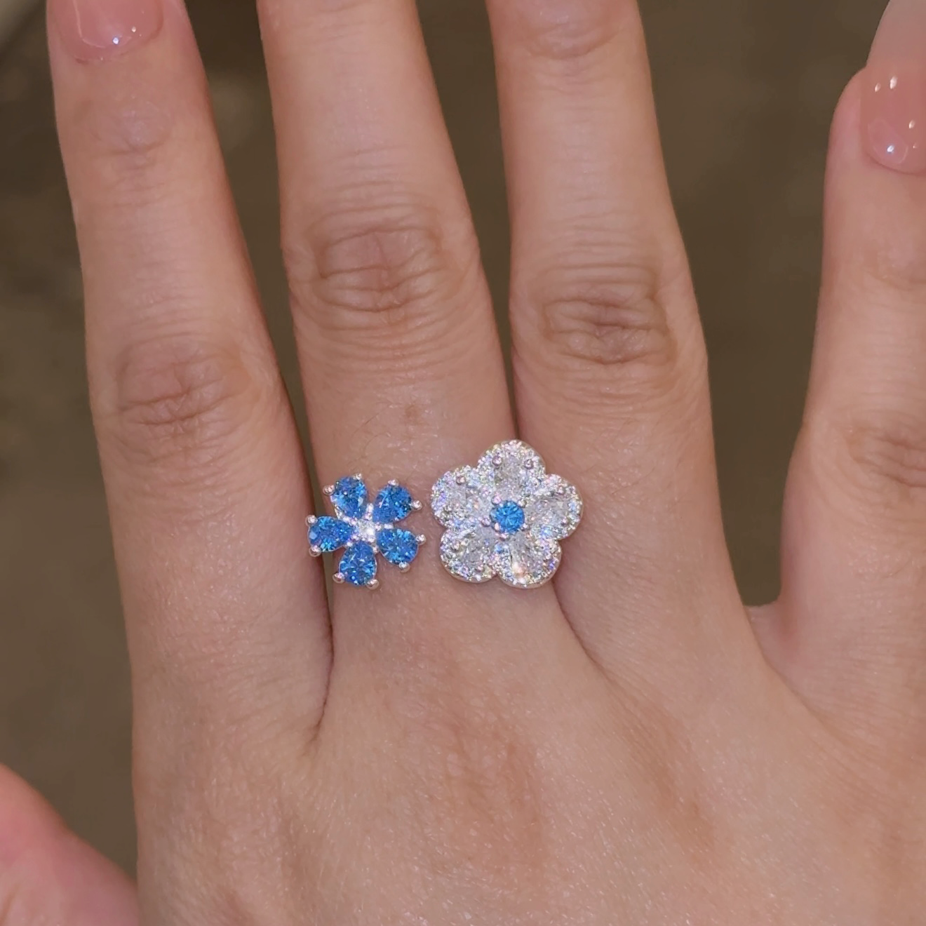 Blue Double Flower Ring
